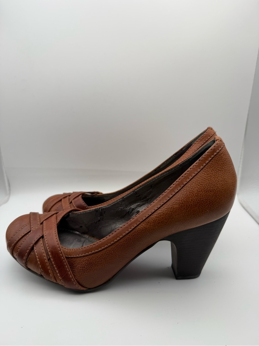 Gianni Bini Brown Leather Block Heel Pumps Size 8